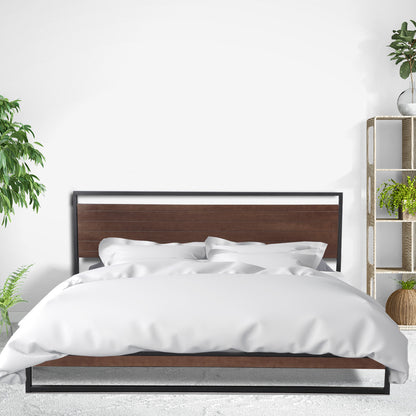 Milano Decor Azure Bed Frame With Headboard Black Wood Steel Platform Bed - Single - Black - Cosy Abode