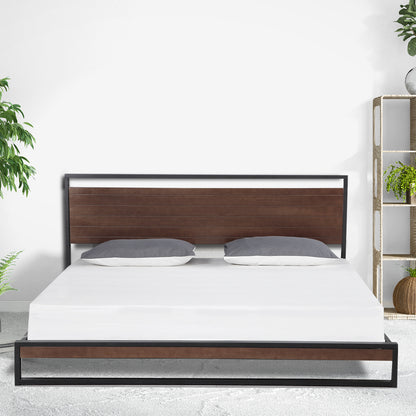 Milano Decor Azure Bed Frame With Headboard Black Wood Steel Platform Bed - Single - Black - Cosy Abode