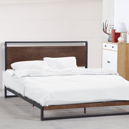 Milano Decor Azure Bed Frame With Headboard Black Wood Steel Platform Bed - Single - Black - Cosy Abode