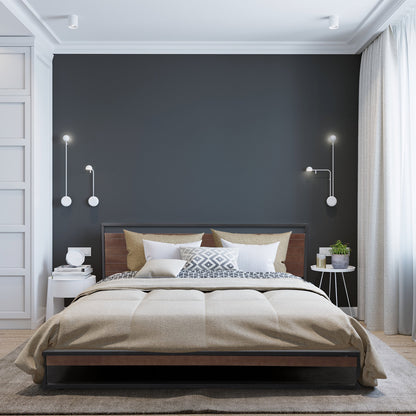 Milano Decor Azure Bed Frame With Headboard Black Wood Steel Platform Bed - Single - Black - Cosy Abode