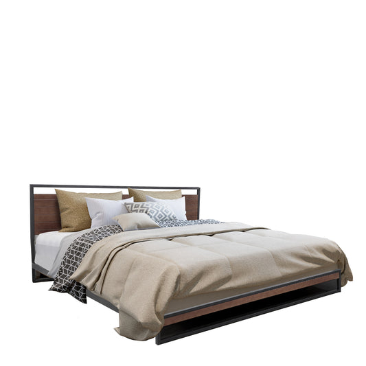 Milano Decor Azure Bed Frame With Headboard Black Wood Steel Platform Bed - Single - Black - Cosy Abode