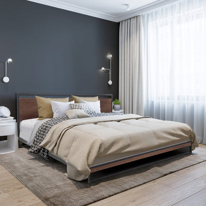 Milano Decor Azure Bed Frame With Headboard Black Wood Steel Platform Bed - Single - Black - Cosy Abode