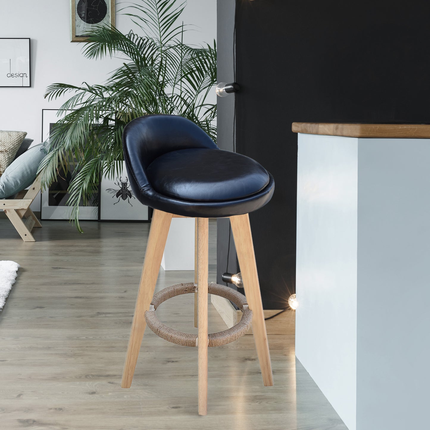 Milano Decor Phoenix Barstool Black Chairs Kitchen Dining Chair Bar Stool - One Pack - Black - Cosy Abode