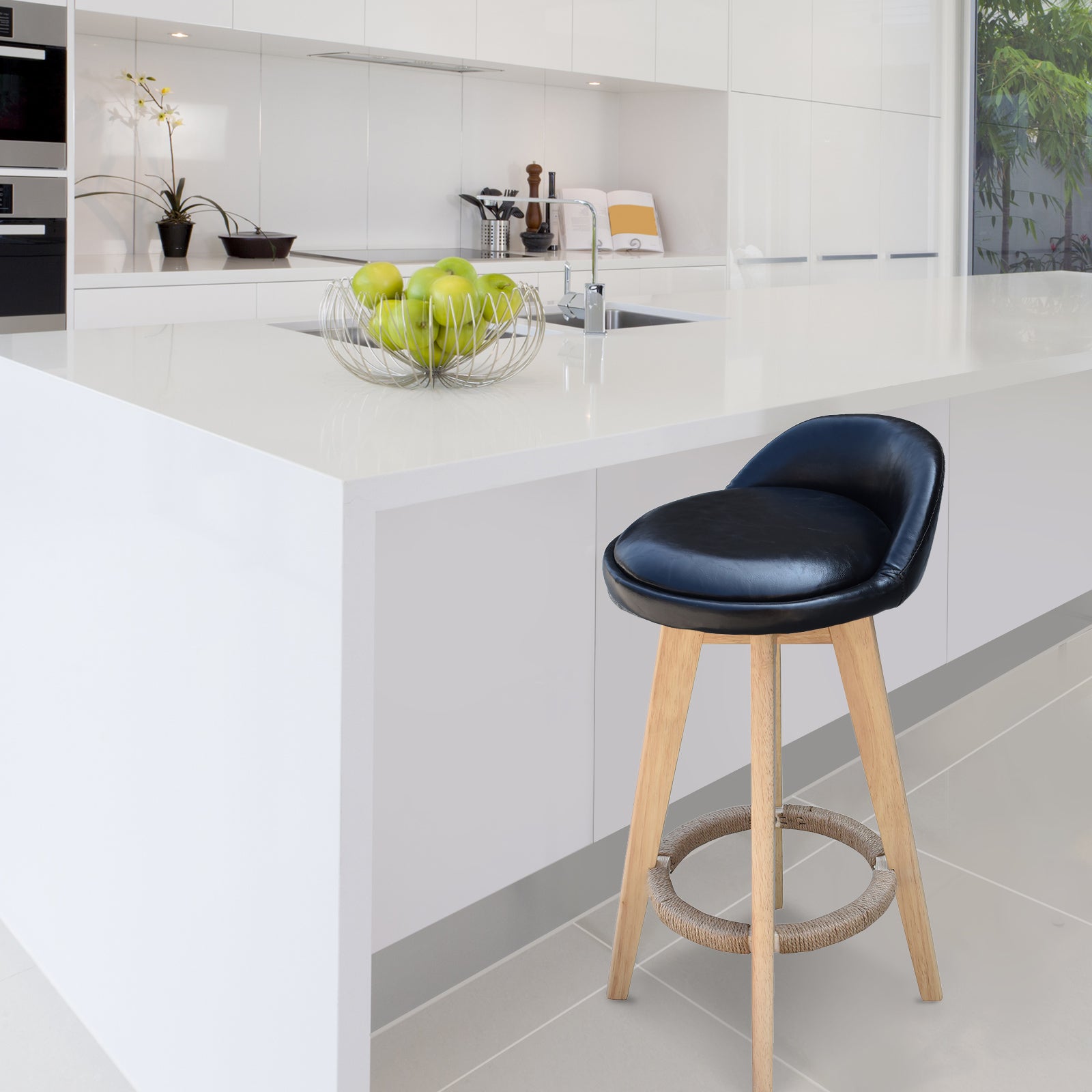 Milano Decor Phoenix Barstool Black Chairs Kitchen Dining Chair Bar Stool - One Pack - Black - Cosy Abode