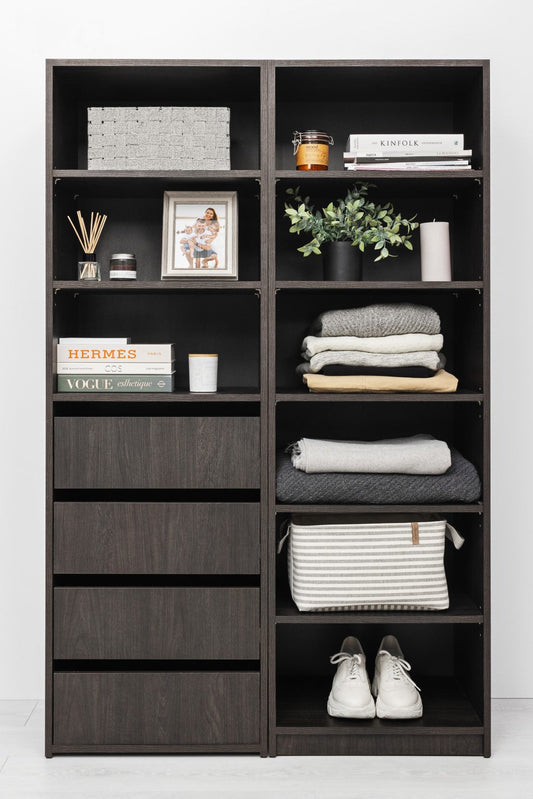 GENEVA THREE SHELF/FOUR DRAWER BUILT IN WARDROBE - CLASSIC - NORDIC ASH - Cosy Abode