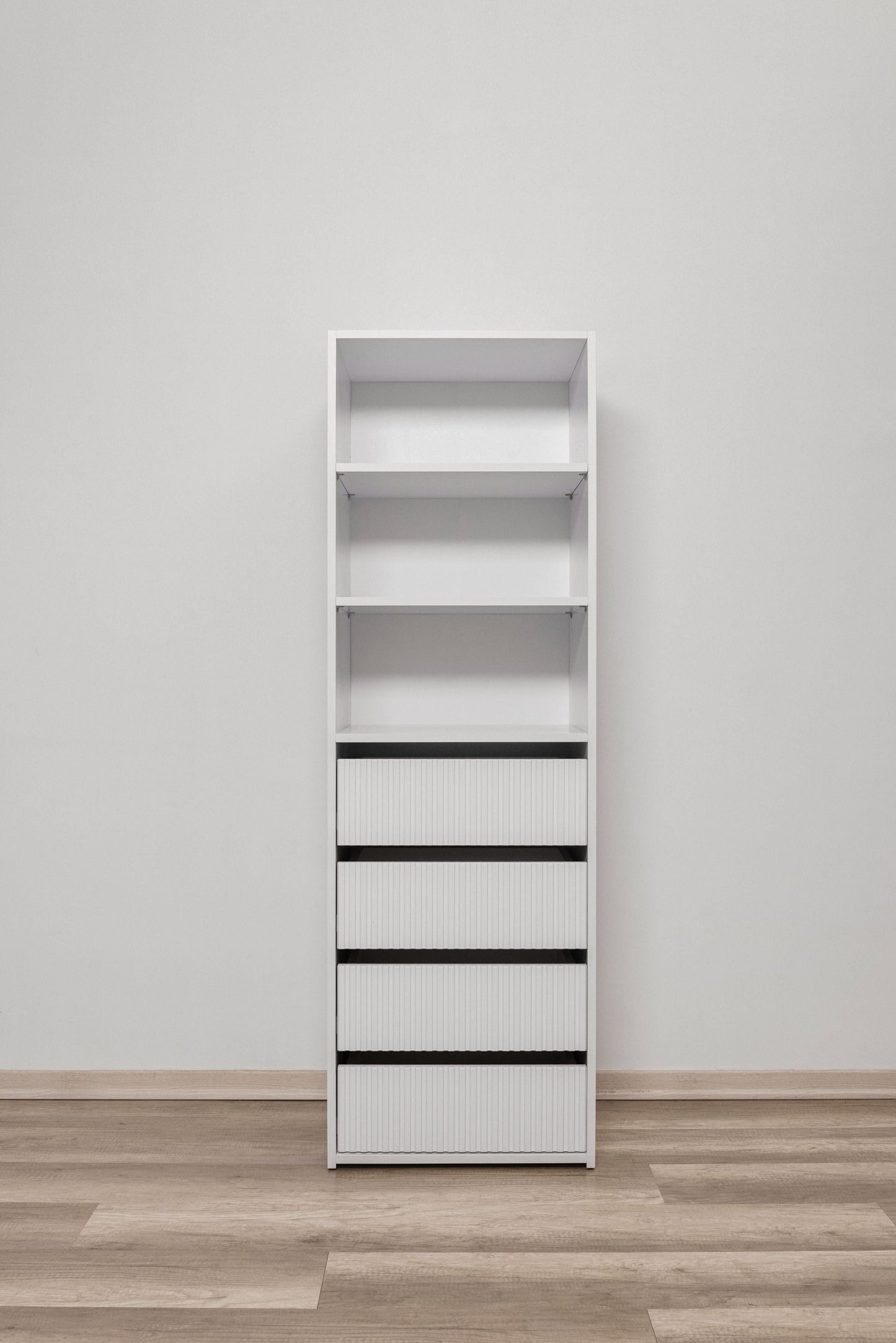 GENEVA THREE SHELF/FOUR DRAWER BUILT IN WARDROBE - FLUTED - Cosy Abode