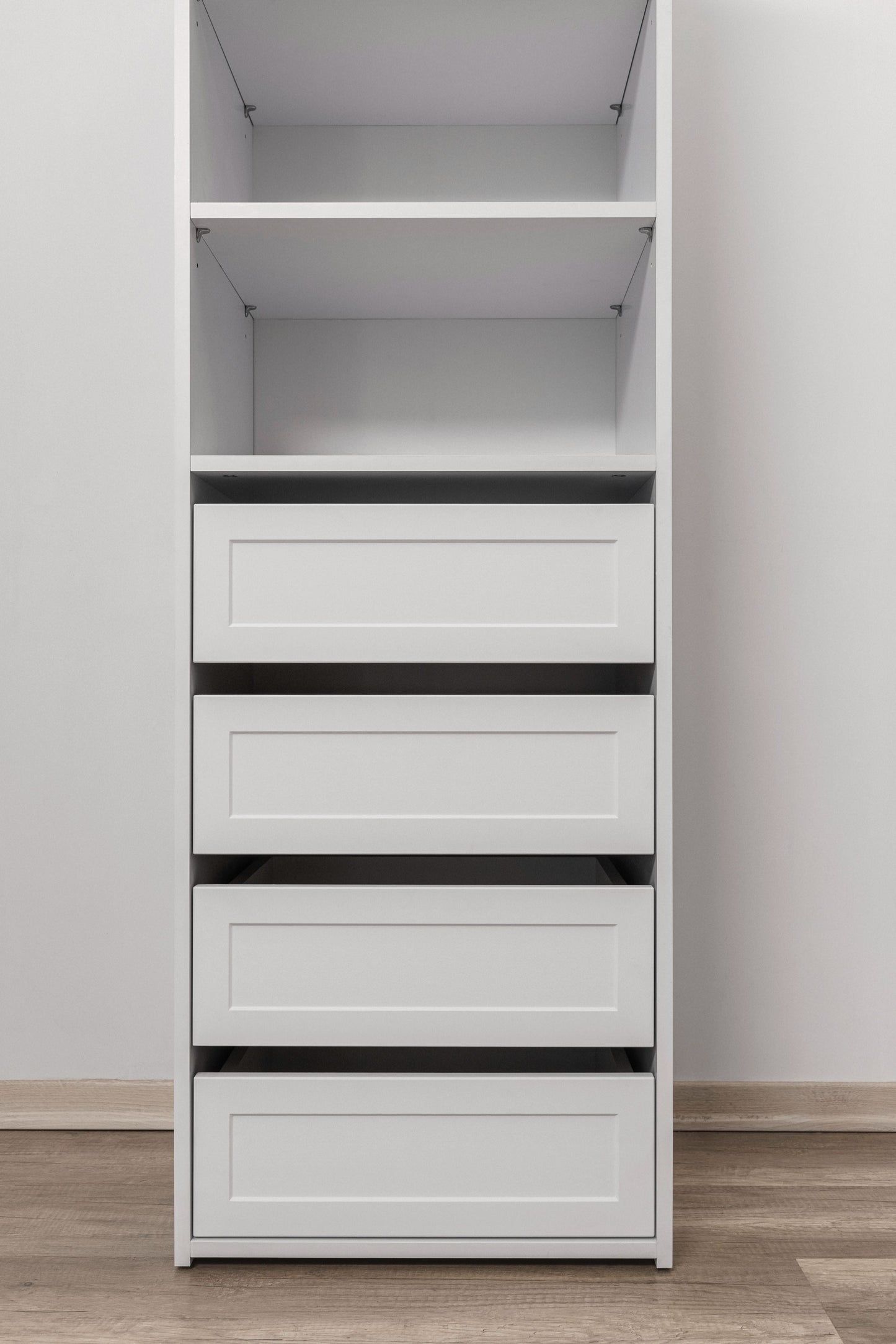GENEVA THREE SHELF/FOUR DRAWER BUILT IN WARDROBE - HAMPTONS - Cosy Abode