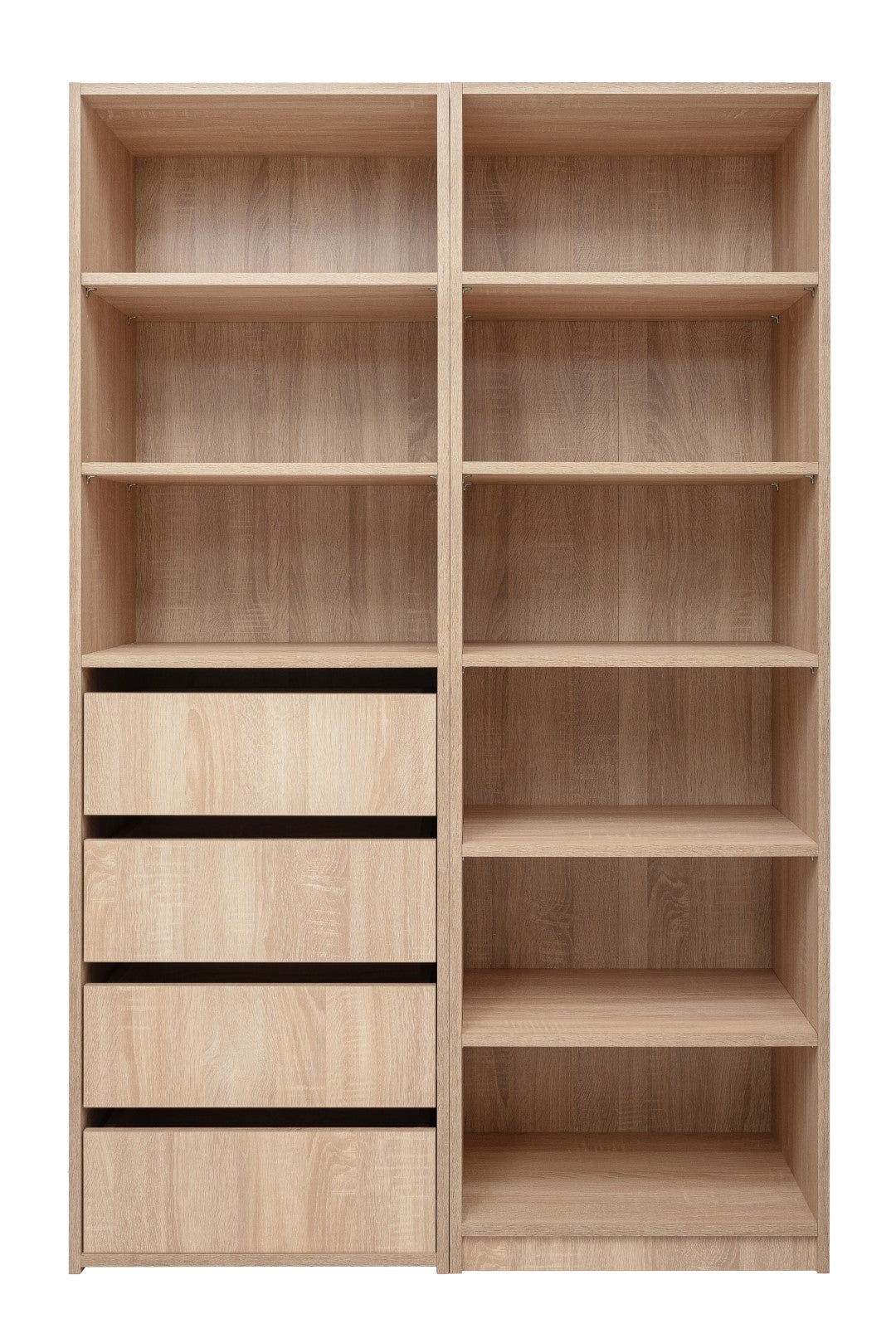 GENEVA THREE SHELF/FOUR DRAWER BUILT IN WARDROBE - CLASSIC - NATURAL OAK - Cosy Abode