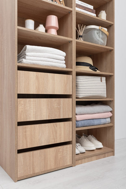 GENEVA THREE SHELF/FOUR DRAWER BUILT IN WARDROBE - CLASSIC - NATURAL OAK - Cosy Abode