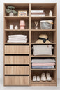 GENEVA THREE SHELF/FOUR DRAWER BUILT IN WARDROBE - SLIM SHAKER - NATURAL OAK - Cosy Abode
