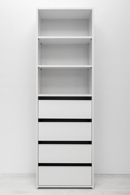 GENEVA THREE SHELF/FOUR DRAWER BUILT IN WARDROBE - SLIM SHAKER - WHITE - Cosy Abode