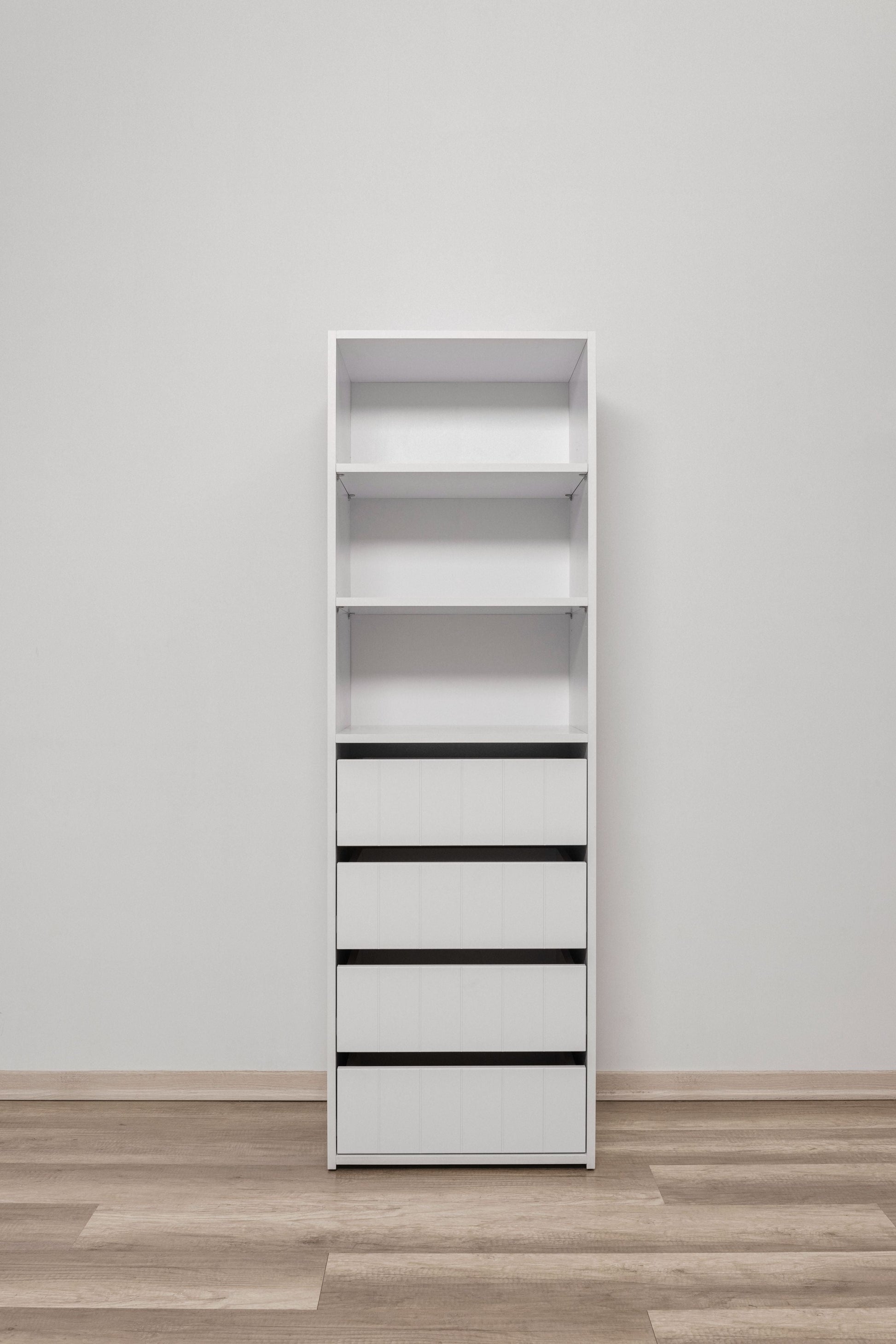 GENEVA THREE SHELF/FOUR DRAWER BUILT IN WARDROBE - VJ PANEL - Cosy Abode