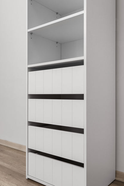 GENEVA THREE SHELF/FOUR DRAWER BUILT IN WARDROBE - VJ PANEL - Cosy Abode