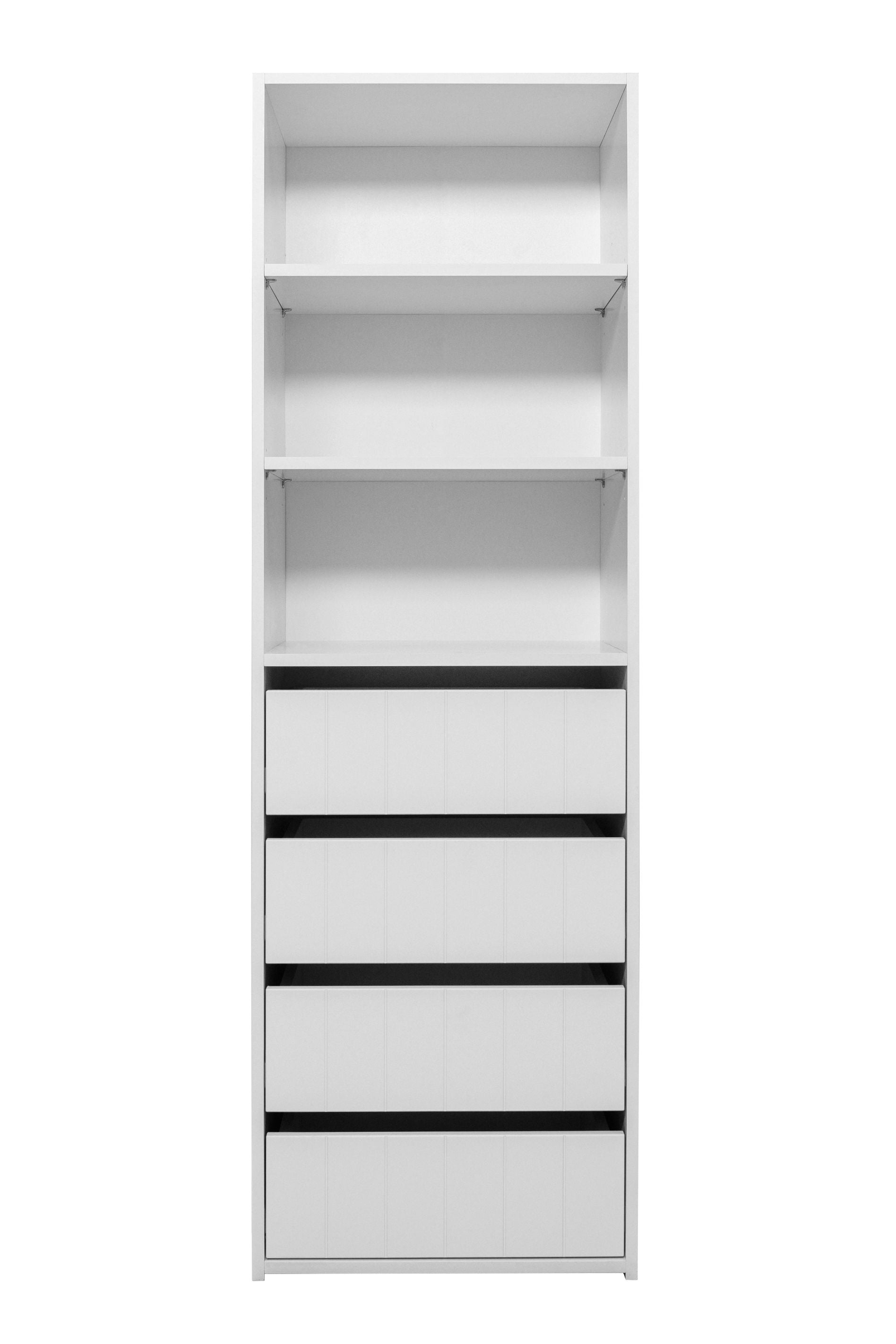GENEVA THREE SHELF/FOUR DRAWER BUILT IN WARDROBE - VJ PANEL - Cosy Abode