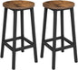 Set of 2 Bar Stools with Sturdy Steel Frame Rustic Brown and Black 65 cm Height - Cosy Abode