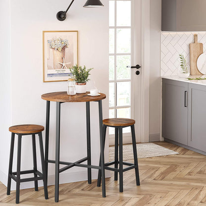 Set of 2 Bar Stools with Sturdy Steel Frame Rustic Brown and Black 65 cm Height - Cosy Abode