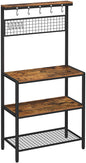 Industrial Kitchen Baker's Rack with Storage Shelves 10 Hooks and Metal Mesh Shelf 84 x 40 x 170 cm Rustic Brown - Cosy Abode