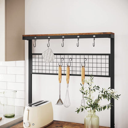 Industrial Kitchen Baker's Rack with Storage Shelves 10 Hooks and Metal Mesh Shelf 84 x 40 x 170 cm Rustic Brown - Cosy Abode