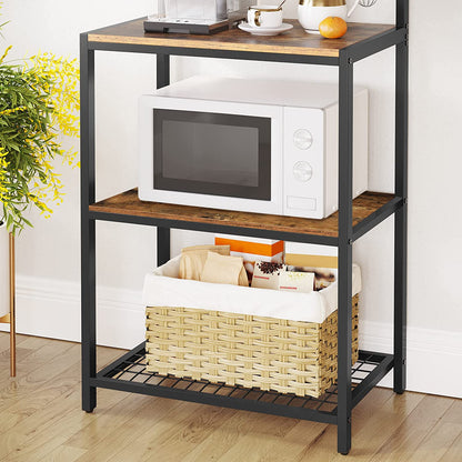 Industrial Kitchen Baker's Rack with Storage Shelves 10 Hooks and Metal Mesh Shelf 84 x 40 x 170 cm Rustic Brown - Cosy Abode