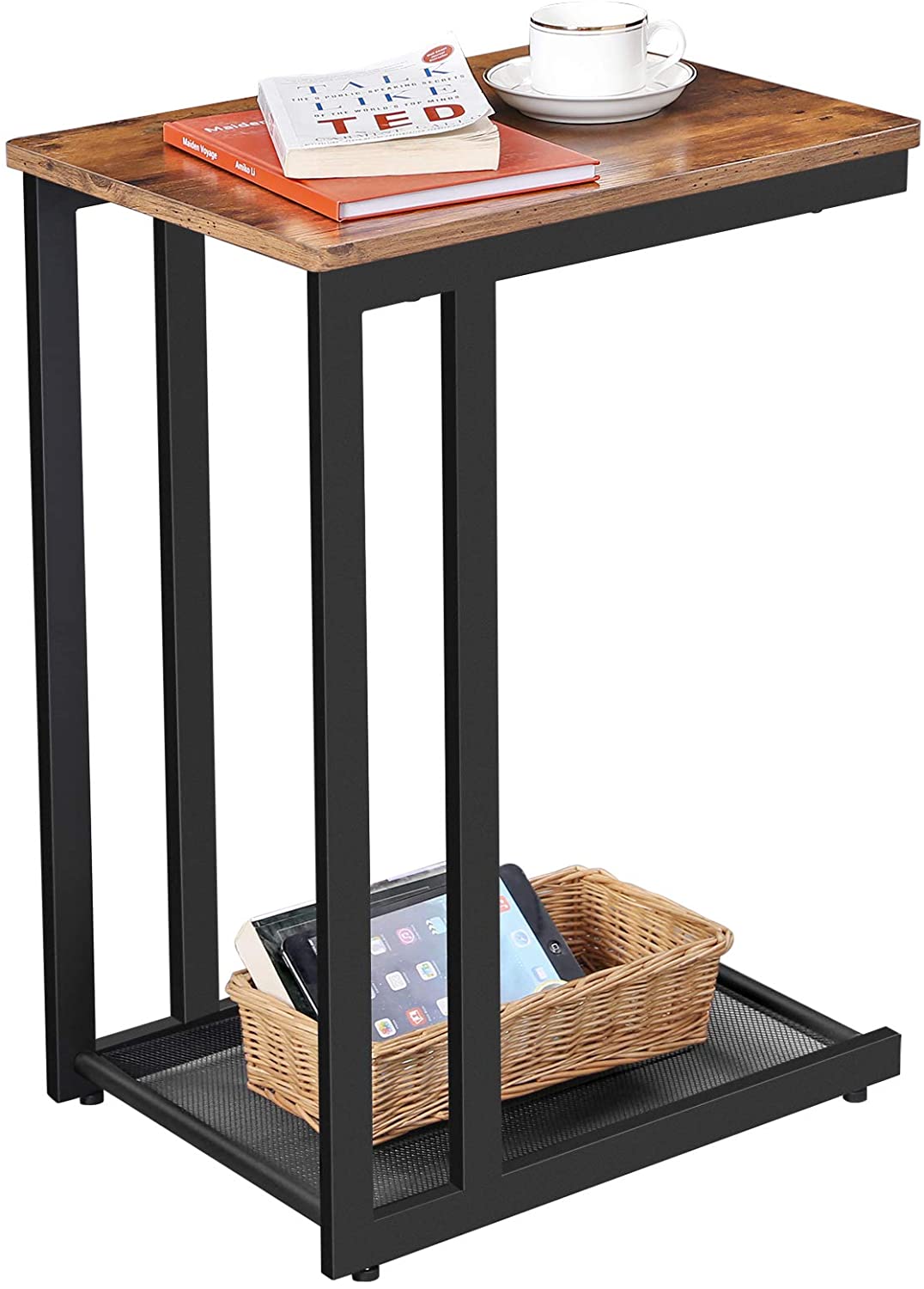 Bedside Table with Mesh Shelf, Rustic Brown - Cosy Abode