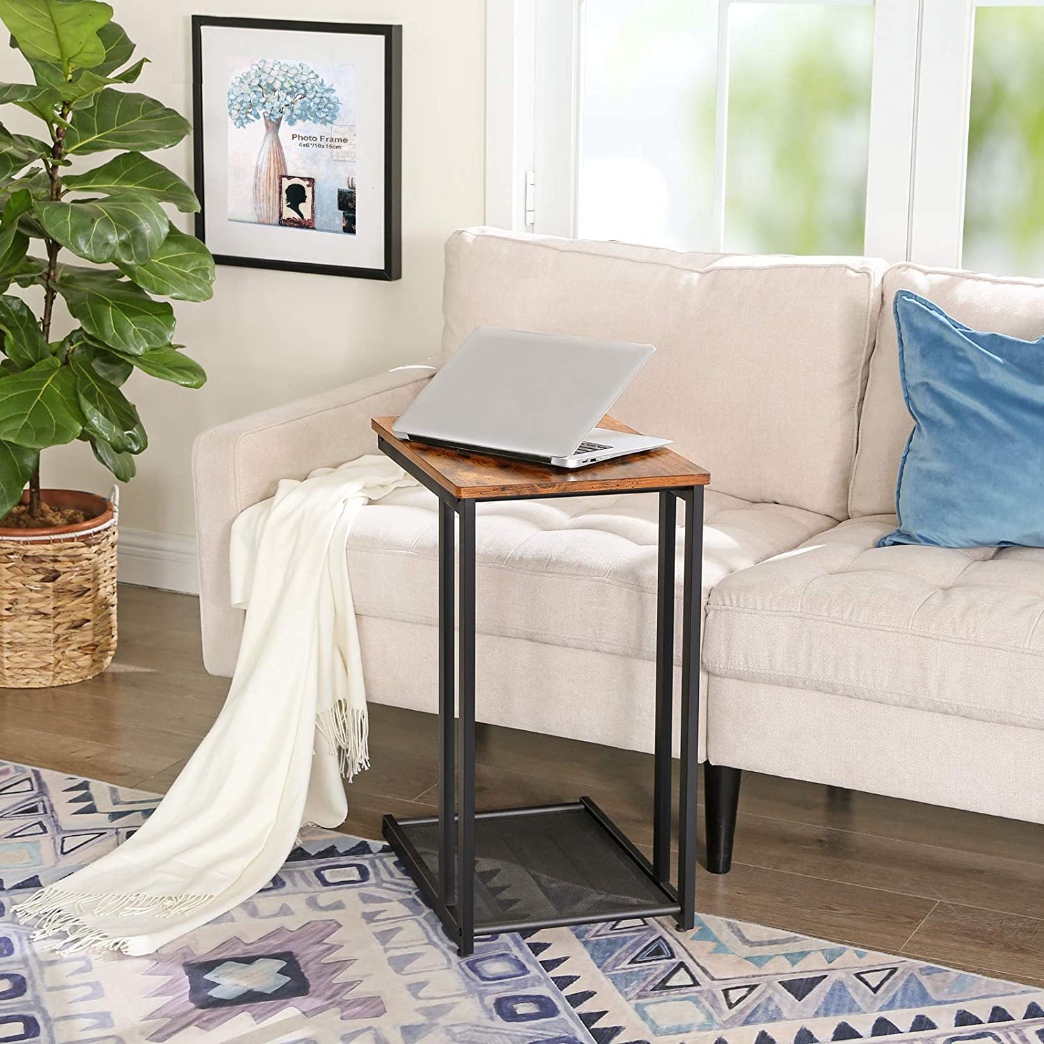 Bedside Table with Mesh Shelf, Rustic Brown - Cosy Abode