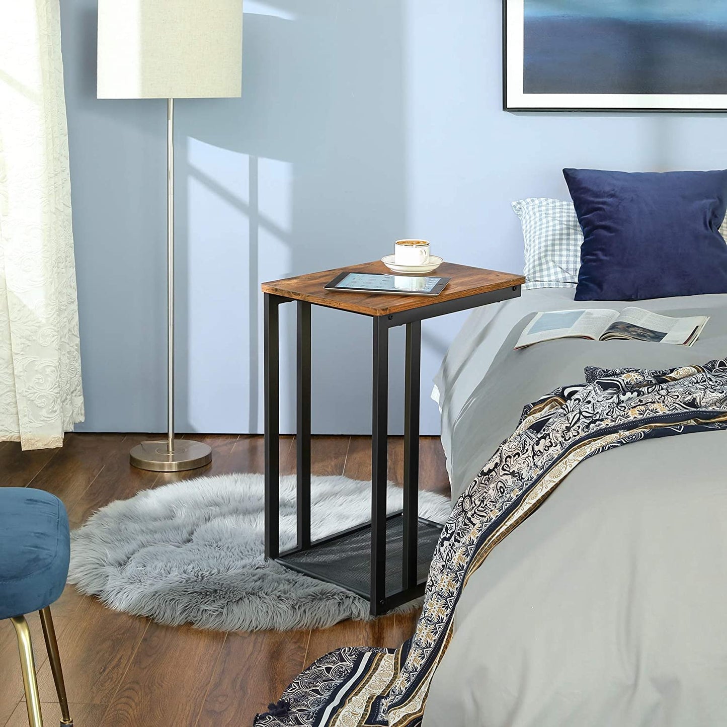 Bedside Table with Mesh Shelf, Rustic Brown - Cosy Abode