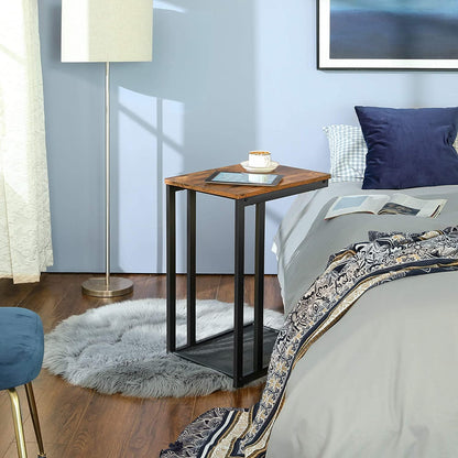 Bedside Table with Mesh Shelf, Rustic Brown - Cosy Abode