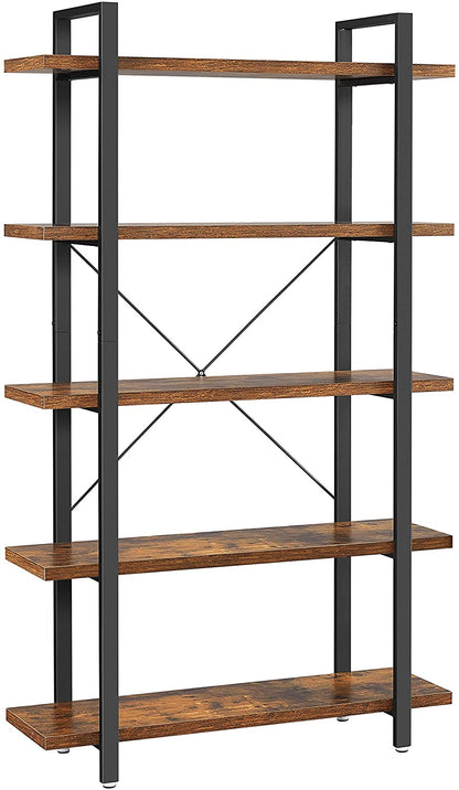Bookshelf 5-Tier Industrial Stable Bookcase Rustic Brown and Black - Cosy Abode