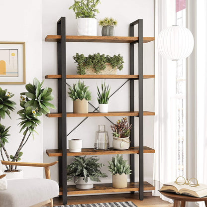 Bookshelf 5-Tier Industrial Stable Bookcase Rustic Brown and Black - Cosy Abode