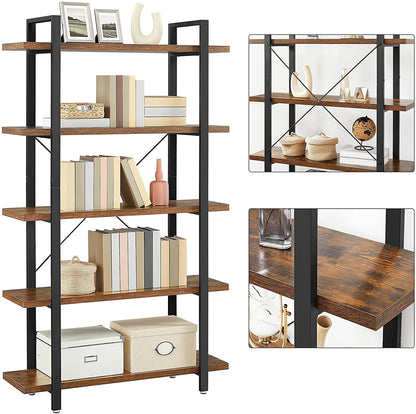 Bookshelf 5-Tier Industrial Stable Bookcase Rustic Brown and Black - Cosy Abode