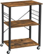 Kitchen Baker's Rack,  3-Tier Serving Cart with Metal Frame and 6 Hooks, Rustic Brown - Cosy Abode