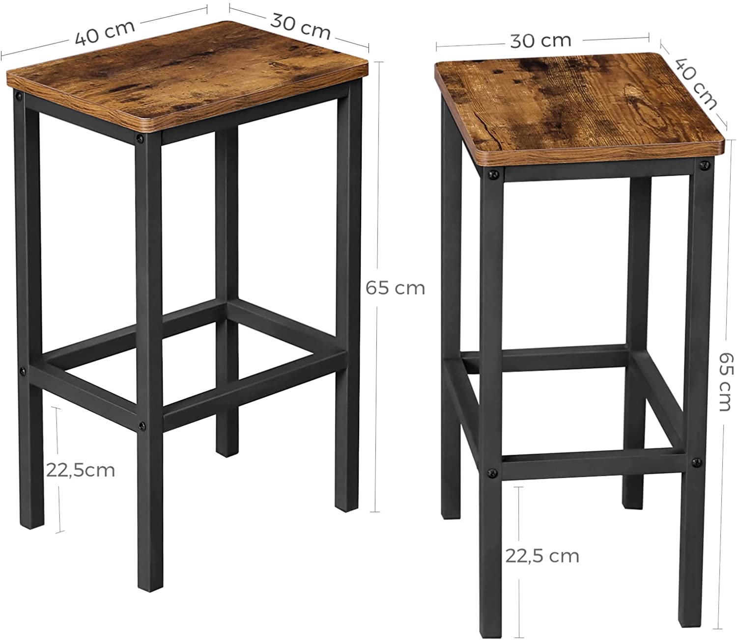 Bar Set Stools of 2 Bar Chairs, Rustic Brown - Cosy Abode