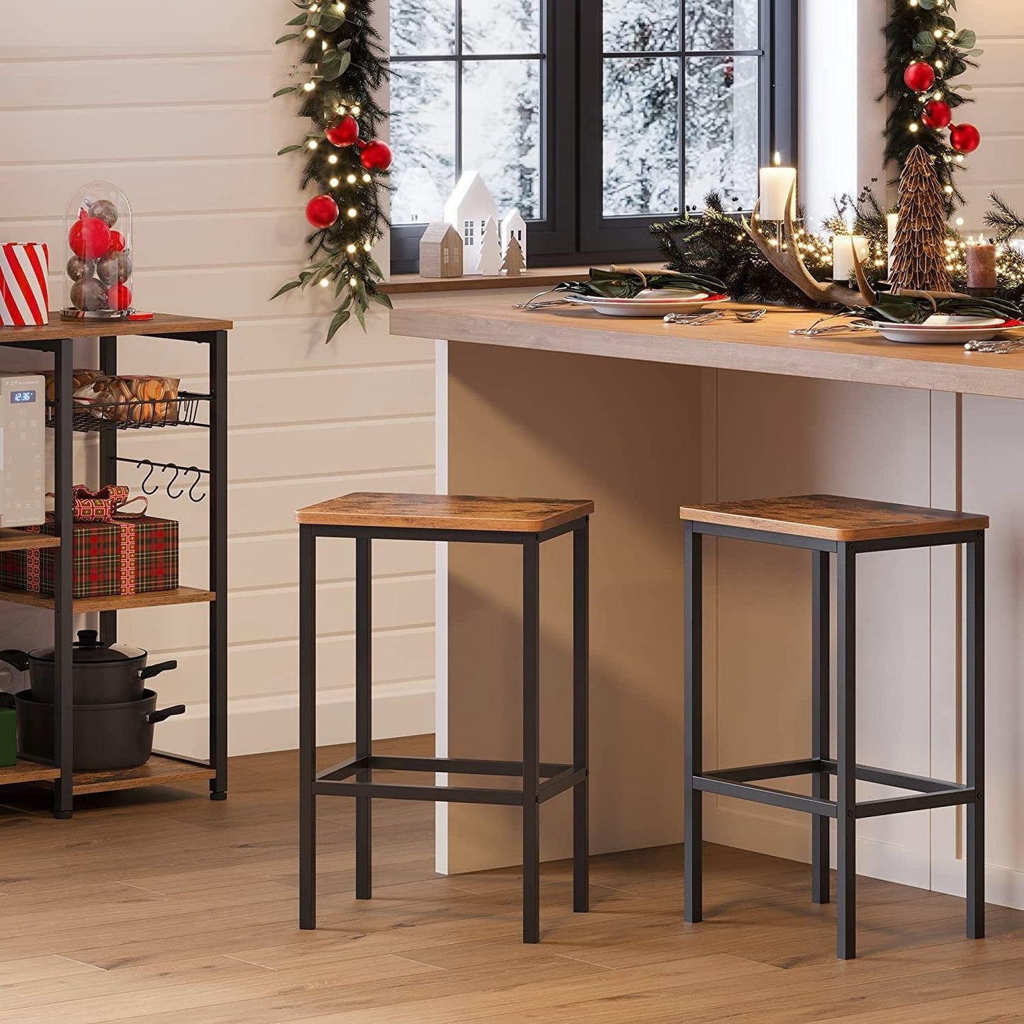 Bar Set Stools of 2 Bar Chairs, Rustic Brown - Cosy Abode
