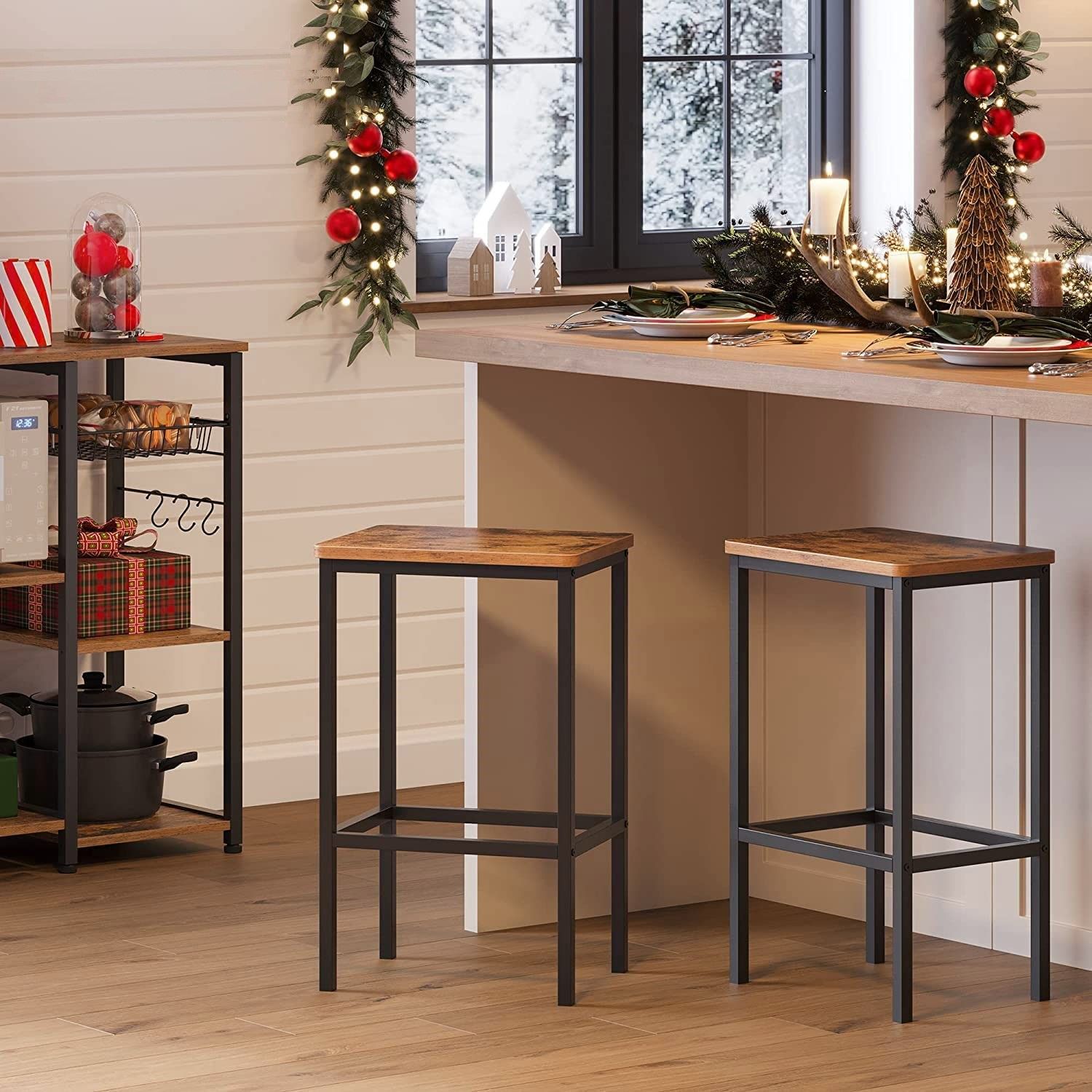 Bar Set Stools of 2 Bar Chairs, Rustic Brown - Cosy Abode