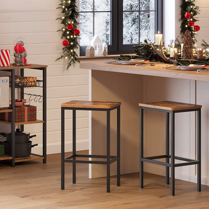 Bar Set Stools of 2 Bar Chairs, Rustic Brown - Cosy Abode