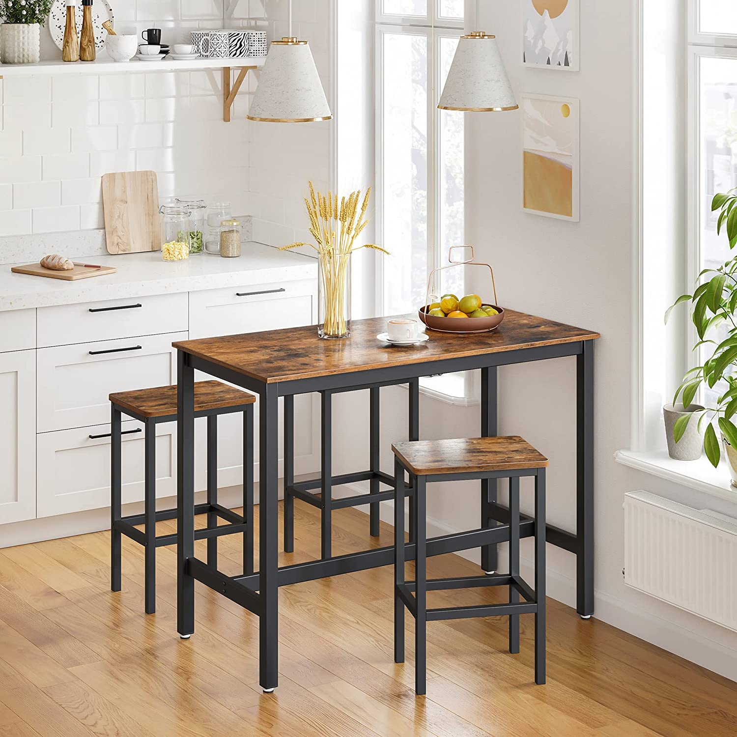 Bar Set Stools of 2 Bar Chairs, Rustic Brown - Cosy Abode