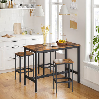 Bar Set Stools of 2 Bar Chairs, Rustic Brown - Cosy Abode