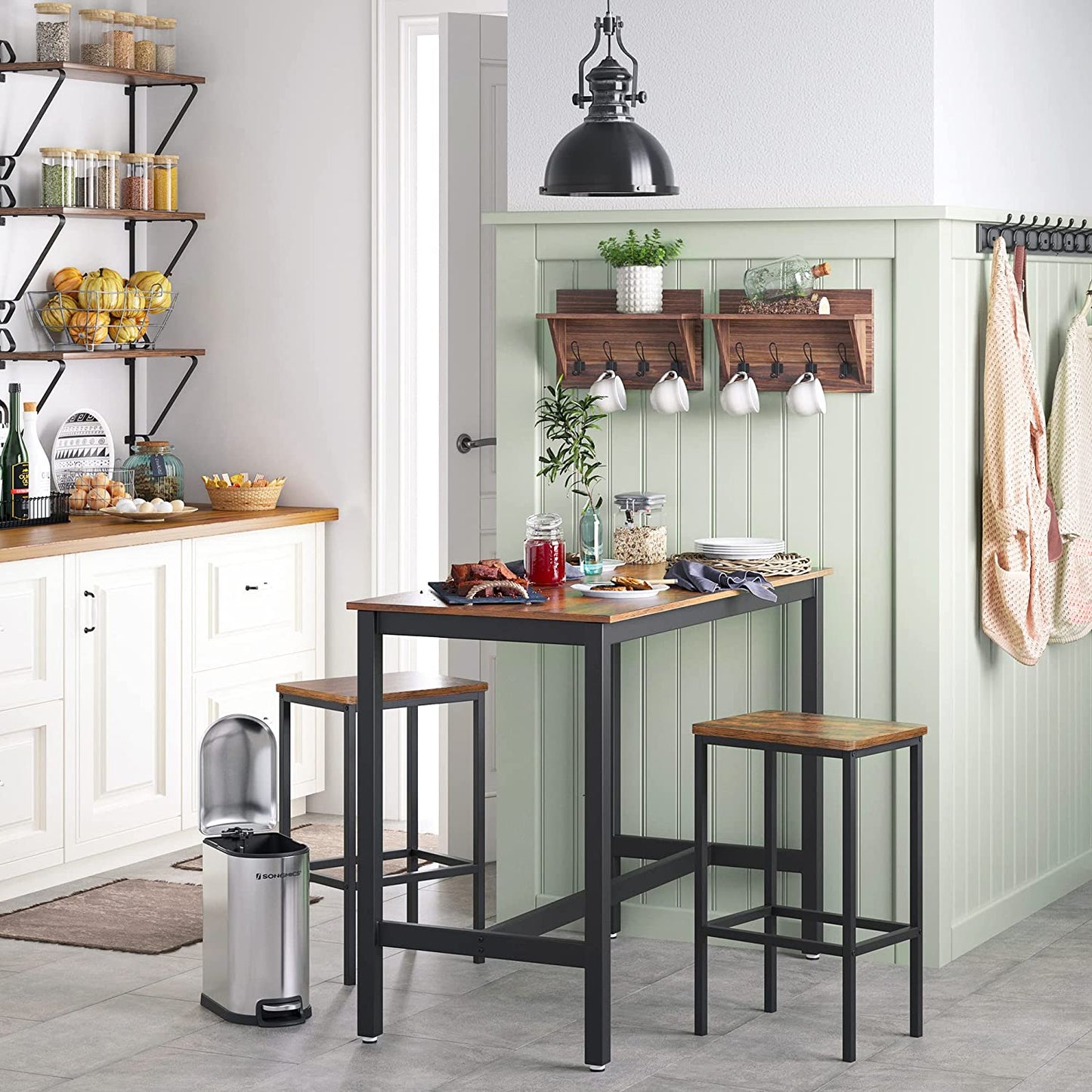 Bar Set Stools of 2 Bar Chairs, Rustic Brown - Cosy Abode