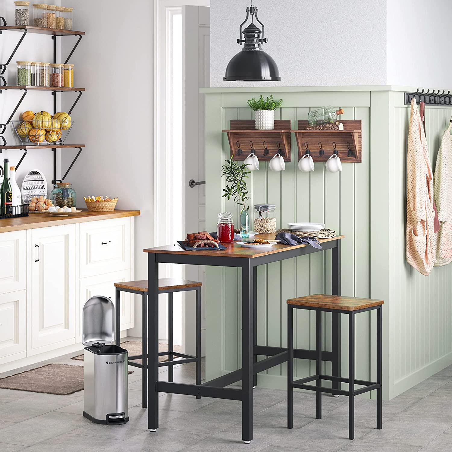 Bar Set Stools of 2 Bar Chairs, Rustic Brown - Cosy Abode