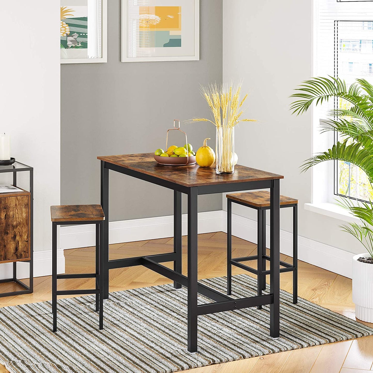 Bar Set Stools of 2 Bar Chairs, Rustic Brown - Cosy Abode