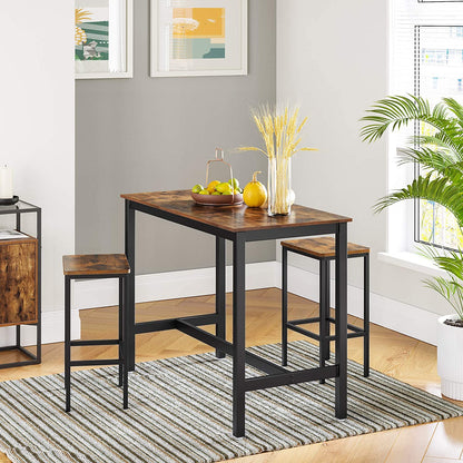 Bar Set Stools of 2 Bar Chairs, Rustic Brown - Cosy Abode