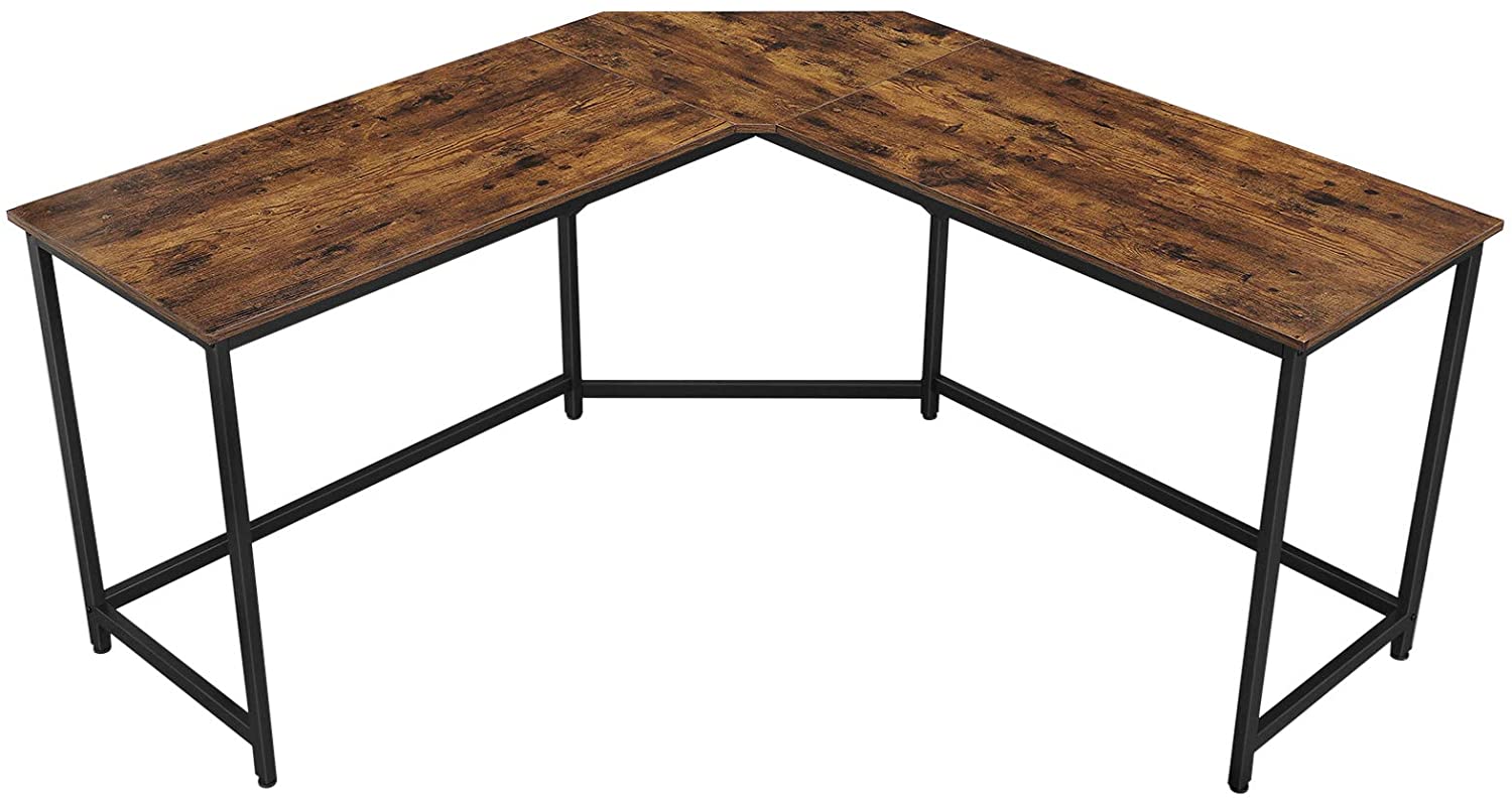 L-Shaped Computer Desk, Rustic Brown and Black - Cosy Abode