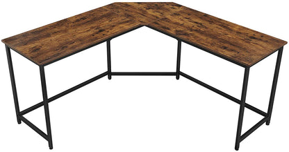 L-Shaped Computer Desk, Rustic Brown and Black - Cosy Abode