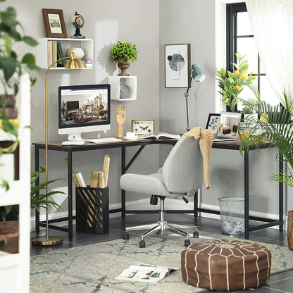 L-Shaped Computer Desk, Rustic Brown and Black - Cosy Abode