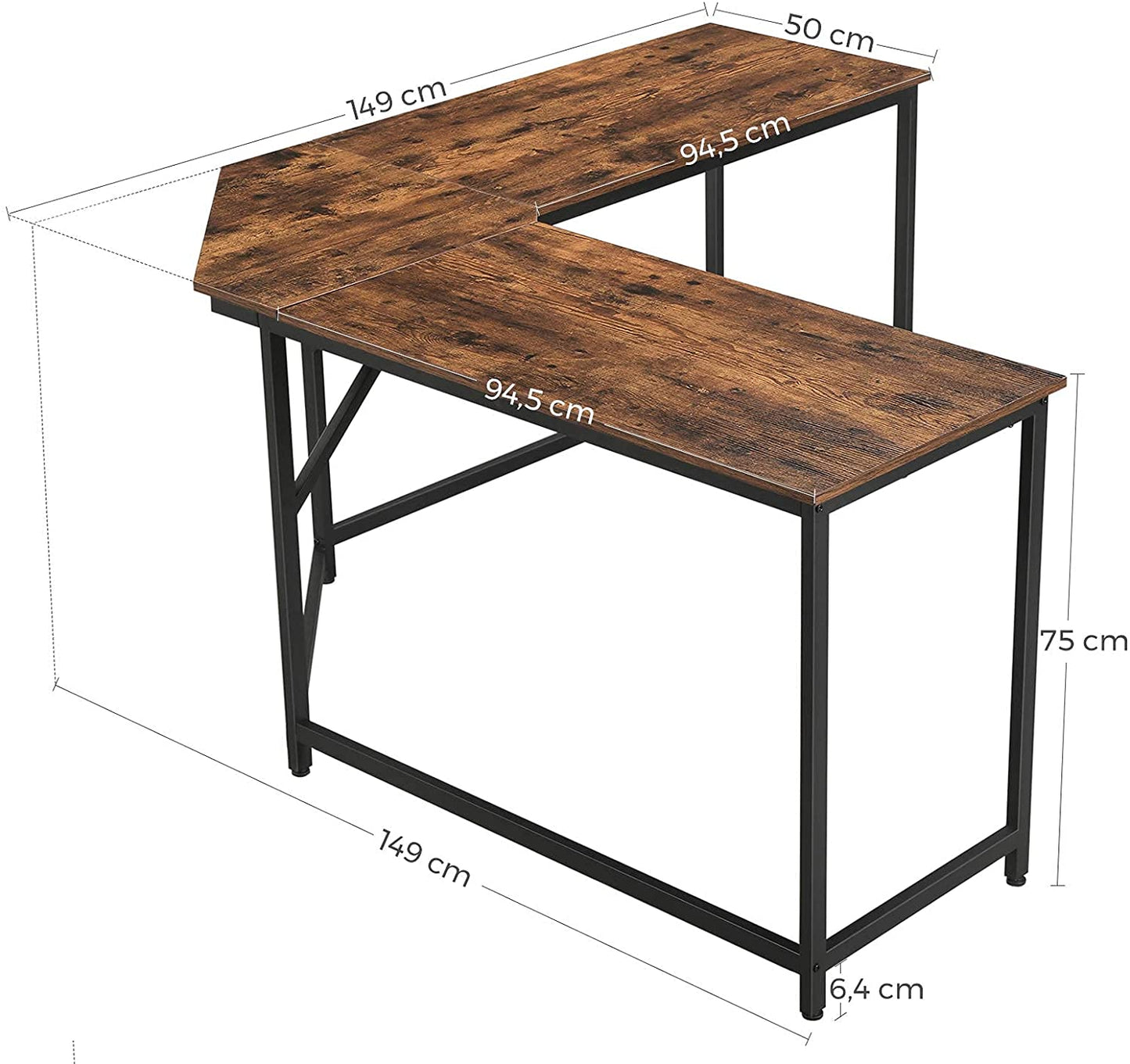 L-Shaped Computer Desk, Rustic Brown and Black - Cosy Abode