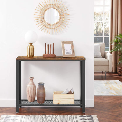 Console Table Metal Frame Rustic Brown - Cosy Abode