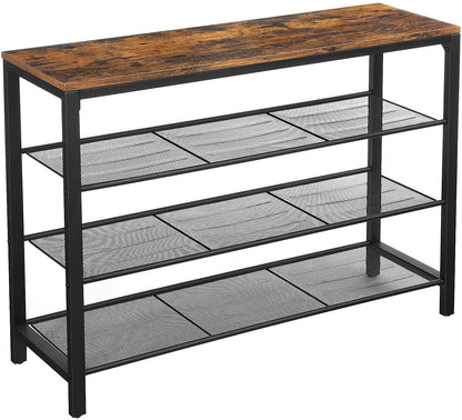 Shoe Rack with 3 Mesh Shelves Rustic Brown and Black - Cosy Abode