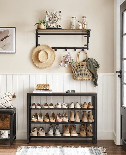 Shoe Rack with 3 Mesh Shelves Rustic Brown and Black - Cosy Abode
