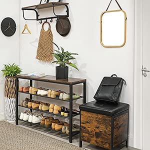 Shoe Rack with 3 Mesh Shelves Rustic Brown and Black - Cosy Abode