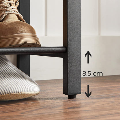 Shoe Rack with 3 Mesh Shelves Rustic Brown and Black - Cosy Abode